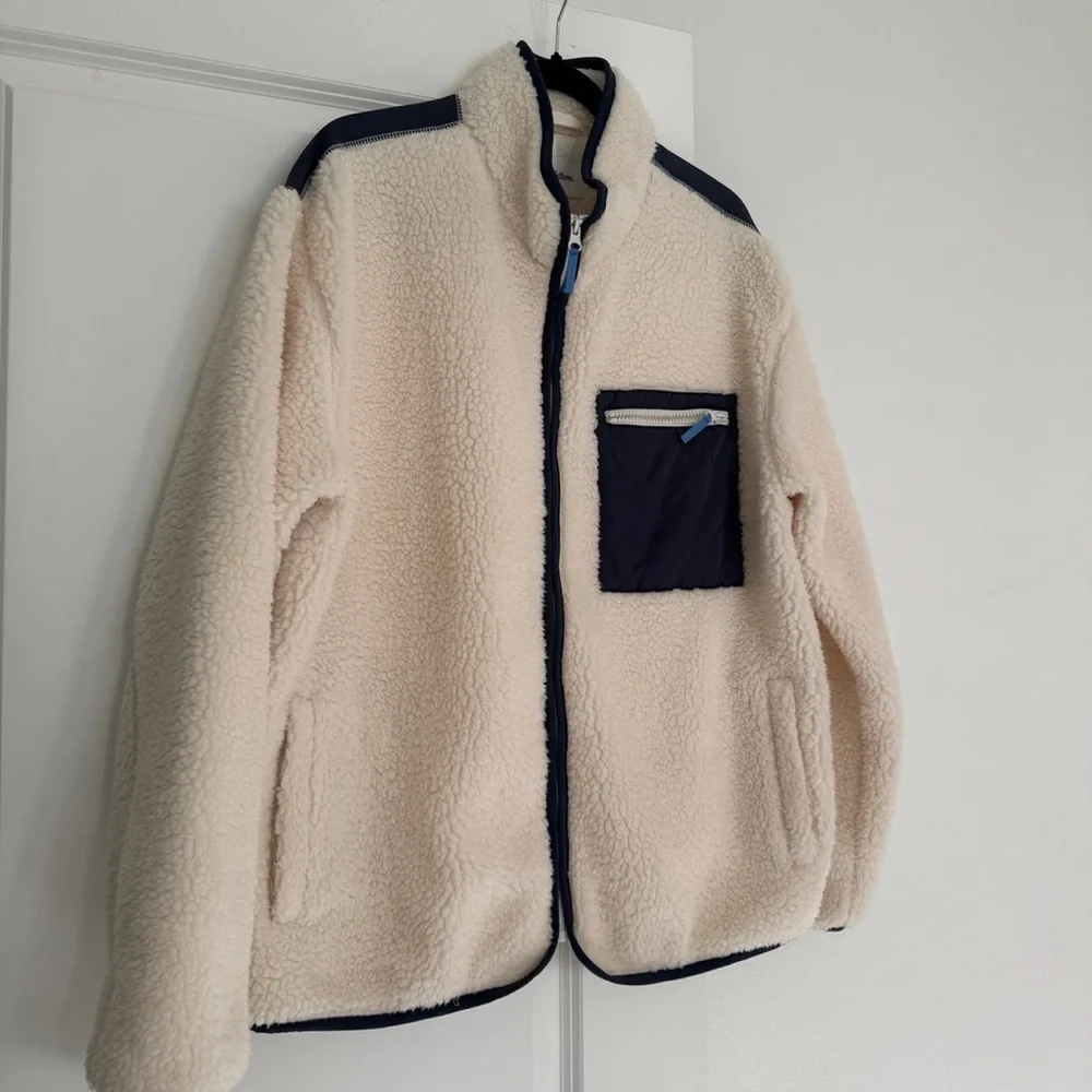 NEW Goodfellow & Co men’s beige full zip warm Sherpa sweater jacket coat large - Picture 2 of 5